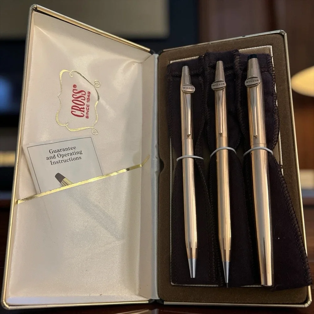Cross 3 Pc 1/20 14K Gold Filled Pen Pencil Fountain Set Box Engraved Wilson